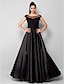 billige Aftenkjoler-Ball Gown Minimalist Dress Formal Evening Floor Length Short Sleeve Illusion Neck Stretch Satin with Beading Appliques 2024