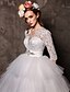 cheap Wedding Dresses-Ball Gown V Neck Court Train Tulle Made-To-Measure Wedding Dresses with Beading / Sash / Ribbon by / See-Through