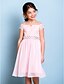 cheap Junior Bridesmaid Dresses-A-Line Off Shoulder Knee Length Chiffon / Lace Junior Bridesmaid Dress with Bow(s) / Crystals / Sash / Ribbon by LAN TING BRIDE® / Natural