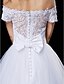 cheap Wedding Dresses-A-Line / Princess Off Shoulder Ankle Length Lace / Tulle Made-To-Measure Wedding Dresses with Bowknot / Appliques / Button by LAN TING BRIDE® / See-Through