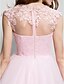 cheap Cocktail Dresses-Ball Gown Floral Cute Cocktail Party Prom Dress Illusion Neck Short Sleeve Short / Mini Tulle with Beading Appliques 2021