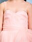 cheap Junior Bridesmaid Dresses-A-Line Spaghetti Strap Knee Length Tulle Junior Bridesmaid Dress with Bow(s) / Sash / Ribbon / Side Draping by LAN TING BRIDE® / Natural