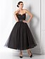 cheap Special Occasion Dresses-Ball Gown Black Dress Dress Holiday Homecoming Tea Length Sleeveless Sweetheart Tulle with Sash / Ribbon 2024