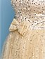 cheap Cocktail Dresses-Ball Gown Fit &amp; Flare Mini Me Cocktail Party Dress Sweetheart Neckline Sleeveless Knee Length Sequined with Bow(s) Beading Sequin 2020