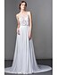 cheap Wedding Dresses-Sheath / Column V Neck Sweep / Brush Train Chiffon / Sheer Lace Made-To-Measure Wedding Dresses with Beading / Appliques / Split by LAN TING BRIDE® / See-Through