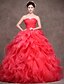 cheap Evening Dresses-Ball Gown Princess Sweetheart Chapel Train Polyester Satin Tulle Formal Evening Dress with Ruffles Criss Cross by Huaxirenjiao