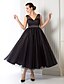 cheap Prom Dresses-A-Line 1950s Minimalist Holiday Homecoming Cocktail Party Dress V Neck Sleeveless Tea Length Tulle with Sash / Ribbon  / Prom / Formal Evening