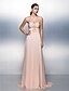 cheap Prom Dresses-A-Line Prom Formal Evening Dress Strapless Sweep / Brush Train Chiffon with Sash / Ribbon Beading 2020