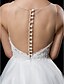 cheap Wedding Dresses-A-Line Jewel Neck Short / Mini Tulle Made-To-Measure Wedding Dresses with Beading / Appliques / Button by LAN TING BRIDE® / See-Through