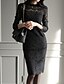 cheap Women&#039;s Dresses-Women&#039;s Lace Going out/Work Sophisticated Sheath/Lace/Black and White Dress,Solid Stand Knee-length Long Sleeve White/BlackCotton/