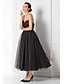 cheap Special Occasion Dresses-Ball Gown Black Dress Dress Holiday Homecoming Tea Length Sleeveless Sweetheart Tulle with Sash / Ribbon 2024