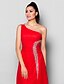 Χαμηλού Κόστους Βραδινά Φορέματα-Ίσια Γραμμή Με Σκίσιμο Επίσημο Βραδινό Φόρεμα Ένας Ώμος Αμάνικο Μακρύ Σιφόν με Κρυστάλλινη λεπτομέρεια Χάντρες Με Άνοιγμα Μπροστά 2020
