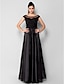 billige Aftenkjoler-Ball Gown Minimalist Dress Formal Evening Floor Length Short Sleeve Illusion Neck Stretch Satin with Beading Appliques 2024