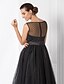 cheap Prom Dresses-A-Line Vintage Dress Wedding Guest Cocktail Party Tea Length Sleeveless Illusion Neck Tulle with Pattern / Print 2024