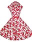 cheap Vintage Dresses-Women&#039;s Holiday Going out Vintage A Line Skater Dress - Floral Ruffle Shirt Collar Summer Cotton Red Blue