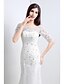 cheap Wedding Dresses-Mermaid / Trumpet Wedding Dresses Off Shoulder Court Train Lace Satin Half Sleeve Sparkle &amp; Shine with Beading Appliques 2020