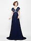זול שמלות לאם הכלה-גזרת A צווארון V שובל קורט ג&#039;ורג&#039;ט שמלה לאם הכלה  עם חרוזים / נצנצים על ידי LAN TING BRIDE®