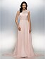 Χαμηλού Κόστους Φορέματα ειδικών περιστάσεων-A-Line Pastel Colors Formal Evening Dress Illusion Neck Sleeveless Sweep / Brush Train Chiffon with Lace Sash / Ribbon Crystals 2020