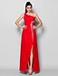 cheap Evening Dresses-Sheath / Column Furcal Formal Evening Dress One Shoulder Sleeveless Floor Length Chiffon with Crystals Beading Split Front 2020