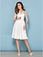 Χαμηλού Κόστους Νυφικά Φορέματα-Γραμμή Α Λαιμόκοψη V Μέχρι το γόνατο Σιφόν / Δαντέλα Φορέματα γάμου φτιαγμένα στο μέτρο με Ζώνη / Κορδέλα με LAN TING BRIDE® / Ψευδαίσθηση / Σι-θρου