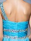 זול שמלות קוקטייל-מעטפת \ עמוד סגנון חמוד שמלה סיום לימודים מסיבת קוקטייל א-סימטרי ללא שרוולים כתפיה אחת שיפון עם אסוף חרוזים 2023