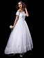 cheap Wedding Dresses-A-Line / Princess Off Shoulder Ankle Length Lace / Tulle Made-To-Measure Wedding Dresses with Bowknot / Appliques / Button by LAN TING BRIDE® / See-Through