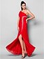 cheap Evening Dresses-Sheath / Column Furcal Formal Evening Dress One Shoulder Sleeveless Floor Length Chiffon with Crystals Beading Split Front 2020