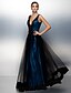 cheap Special Occasion Dresses-A-Line Beautiful Back Holiday Cocktail Party Prom Dress Plunging Neck Sleeveless Floor Length Tulle with Sash / Ribbon