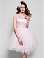 Χαμηλού Κόστους Κοκτέιλ Φορέματα-Βραδινή τουαλέτα Λουλουδάτο χαριτωμένο στυλ Κοκτέιλ Πάρτι Χοροεσπερίδα Φόρεμα Λαιμός ψευδαίσθησης Κοντομάνικο Κοντό / Μίνι Τούλι με Χάντρες Διακοσμητικά Επιράμματα 2021