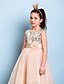 billige Junior brudepikekjoler-A-linje Gulvlengde Junior brudepike kjole Organza Ermeløs Besmykket med Belte / bånd 2022 / Naturlig
