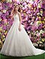 cheap Wedding Dresses-A-Line V Neck Chapel Train Lace Made-To-Measure Wedding Dresses with Beading / Appliques / Sash / Ribbon by LAN TING BRIDE® / See-Through