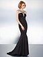 cheap Evening Dresses-Mermaid / Trumpet Beautiful Back Black Tie Gala Dress Illusion Neck Sleeveless Sweep / Brush Train Jersey with Beading 2020