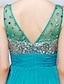 cheap Prom Dresses-A-Line Sparkle &amp; Shine Dress Prom Floor Length Sleeveless V Neck Chiffon with Ruched Crystals Beading 2023
