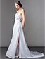 cheap Wedding Dresses-Sheath / Column V Neck Sweep / Brush Train Chiffon / Sheer Lace Made-To-Measure Wedding Dresses with Beading / Appliques / Split by LAN TING BRIDE® / See-Through