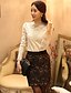 cheap Women&#039;s Blouses &amp; Shirts-Women&#039;s Casual / Daily Blouse Jacquard Lace Long Sleeve Tops Simple Stand Collar Black Beige