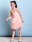 cheap Junior Bridesmaid Dresses-A-Line Spaghetti Strap Knee Length Tulle Junior Bridesmaid Dress with Bow(s) / Sash / Ribbon / Side Draping by LAN TING BRIDE® / Natural
