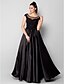 billige Aftenkjoler-Ball Gown Minimalist Dress Formal Evening Floor Length Short Sleeve Illusion Neck Stretch Satin with Beading Appliques 2024