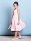 cheap Junior Bridesmaid Dresses-A-Line One Shoulder Knee Length Chiffon Junior Bridesmaid Dress with Ruched / Draping / Side Draping / Natural