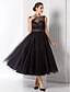 זול שמלות נשף-גזרת A וינטאג&#039; שמלה אורחת חתונה מסיבת קוקטייל באורך הקרסול ללא שרוולים אשליה טול עם דוגמא \ הדפס 2024