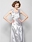 cheap Mother of the Bride Dresses-A-Line V Neck Sweep / Brush Train Stretch Satin Mother of the Bride Dress with Beading / Side Draping / Criss Cross by LAN TING BRIDE®