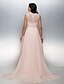 cheap Special Occasion Dresses-A-Line Pastel Colors Formal Evening Dress Illusion Neck Sleeveless Sweep / Brush Train Chiffon with Lace Sash / Ribbon Crystals 2020