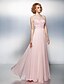 cheap Prom Dresses-A-Line Illusion Neck Floor Length Chiffon Open Back Prom Dress with Beading / Appliques / Ruched by TS Couture® / Illusion Sleeve