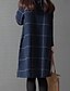 abordables Robes Femmes-Femme Robe Trapèze Manches Longues Croisé Damier Couleur Pleine Sans Doublure Coton Bleu marine M L XL XXL