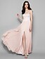 cheap Bridesmaid Dresses-Sheath / Column Bridesmaid Dress Strapless Sleeveless Furcal Floor Length Chiffon / Lace with Lace / Split Front 2023