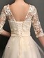 cheap Bridesmaid Dresses-A-Line Jewel Neck Tea Length Tulle Bridesmaid Dress with Appliques / Lace by