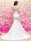 baratos Vestidos de Casamento-Sereia Vestidos de noiva Decorado com Bijuteria Cauda Escova Cetim Tule Sem Manga Cintilante e Brilhante com Miçangas Botão 2021