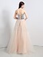 cheap Evening Dresses-A-Line Strapless Floor Length Tulle Sequined Formal Evening Dress with Bow(s) Sash / Ribbon Pleats by Shiqiushi
