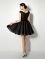 cheap Cocktail Dresses-Ball Gown Fit &amp; Flare Little Black Dress Cocktail Party Dress Bateau Neck Sleeveless Short / Mini Tulle with Lace Sash / Ribbon Pleats 2020