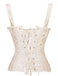 cheap Corsets &amp; Shapewear-Corset Women&#039;s White Beige Spandex Overbust Corset Lace Up Jacquard
