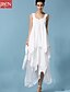 cheap Women&#039;s Dresses-Beach Casual Maxi Swing Dress - Solid Colored Ruffle / Ruched Strap Summer Cotton White